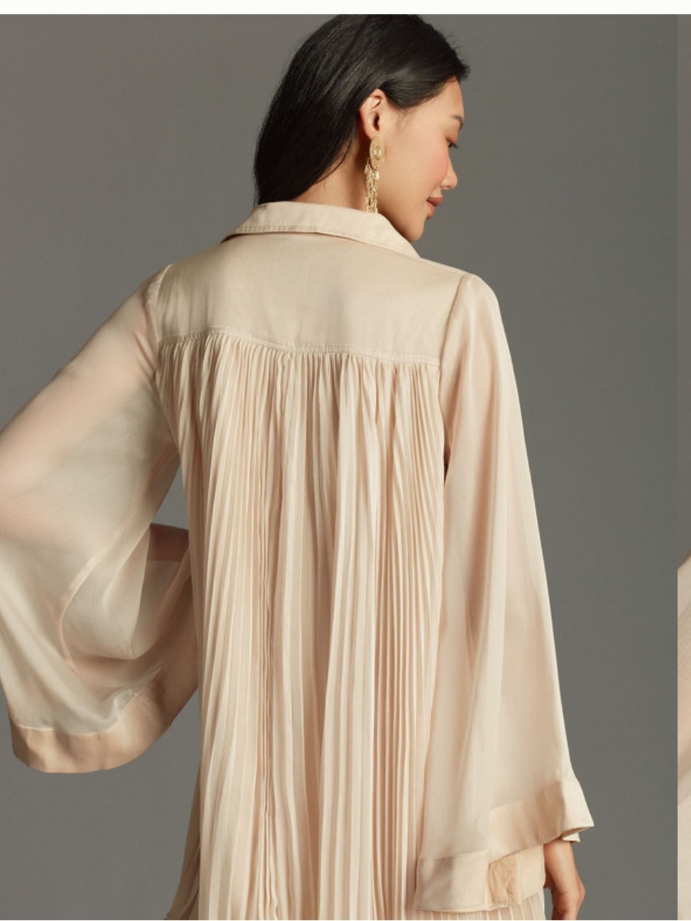 Maeve for Anthropologie Pleated Mini Shirt Dress  - Cream - large - Picture 4 of 8